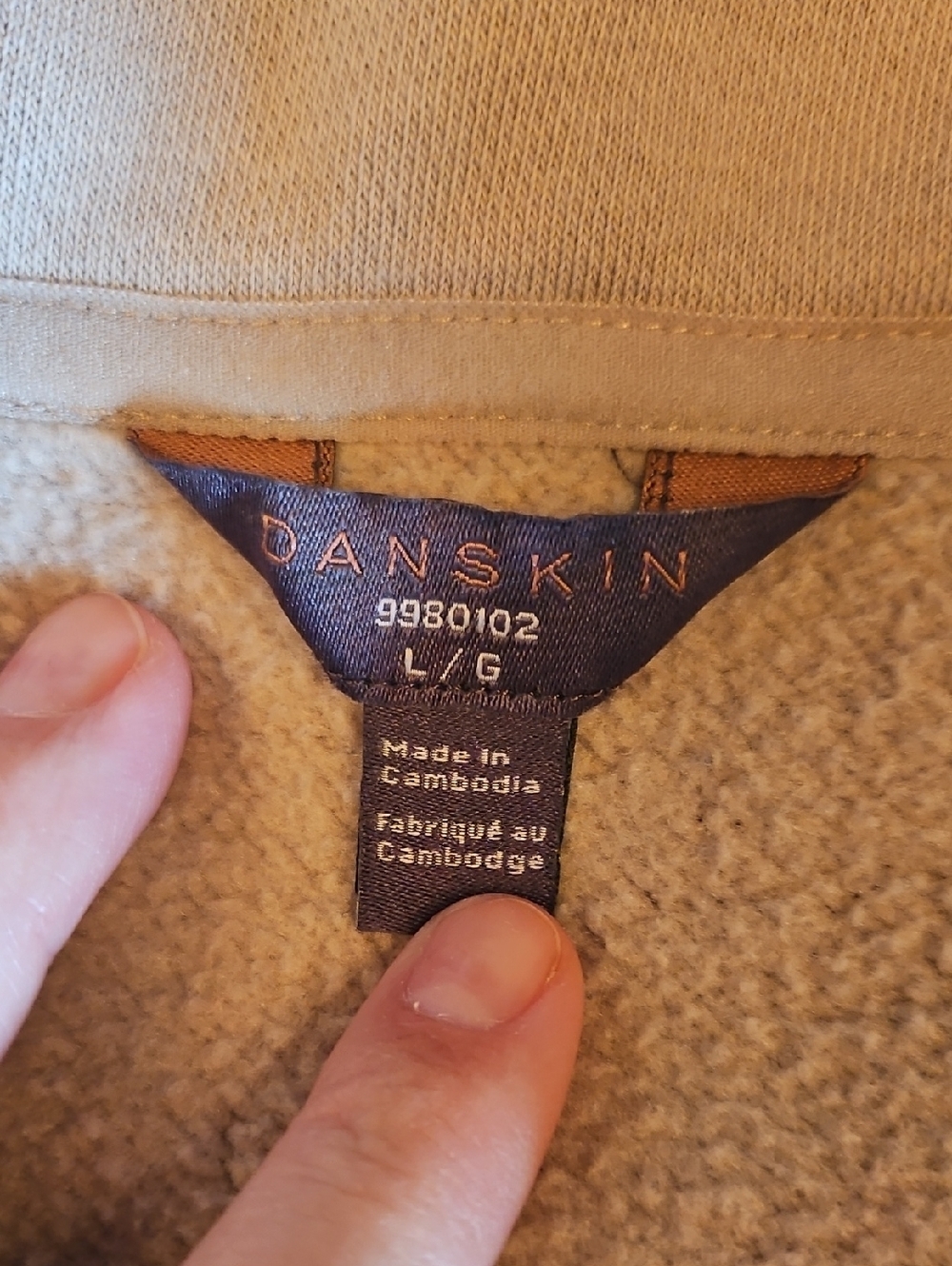 Danskin Taupe Half-Zip Cowl Neck Pullover Lg - Picture 2 of 3